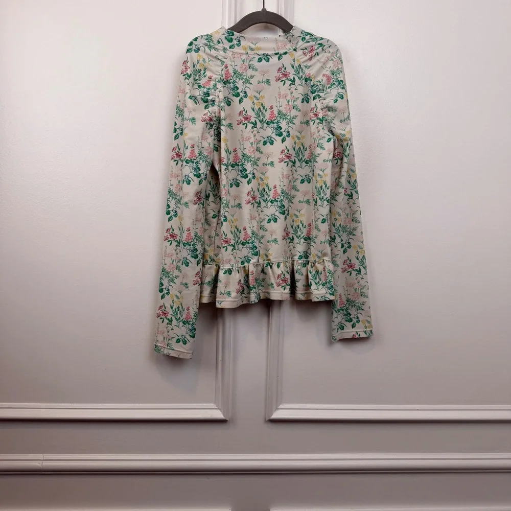 Janie and Jack Girls Floral Long Sleeve Rash Guard Swim Top Peplum Cream Size 10